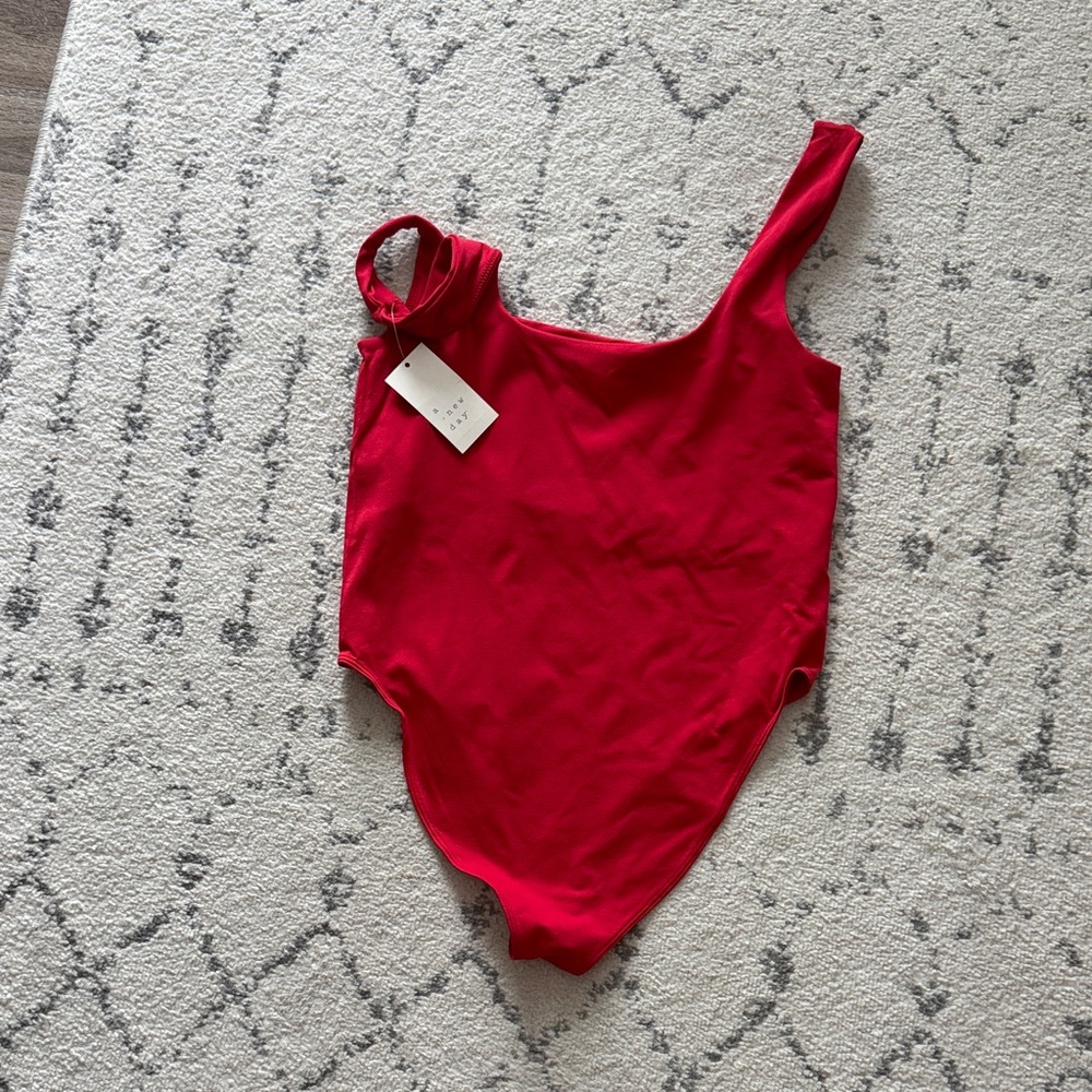 Bright Red Scoop Tank bodysuit